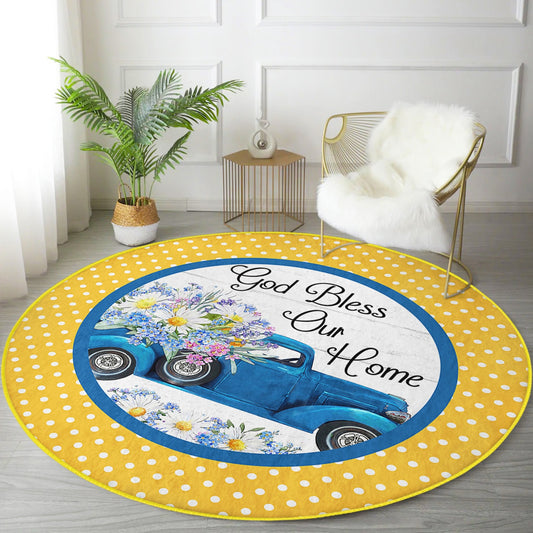 God Bless Our Home Decorative Round Rug
