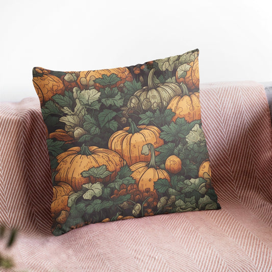 Pumpkin Farm Pattern Throw Pillow, Fall Season Home Decor Cushion Covers by Homeezone