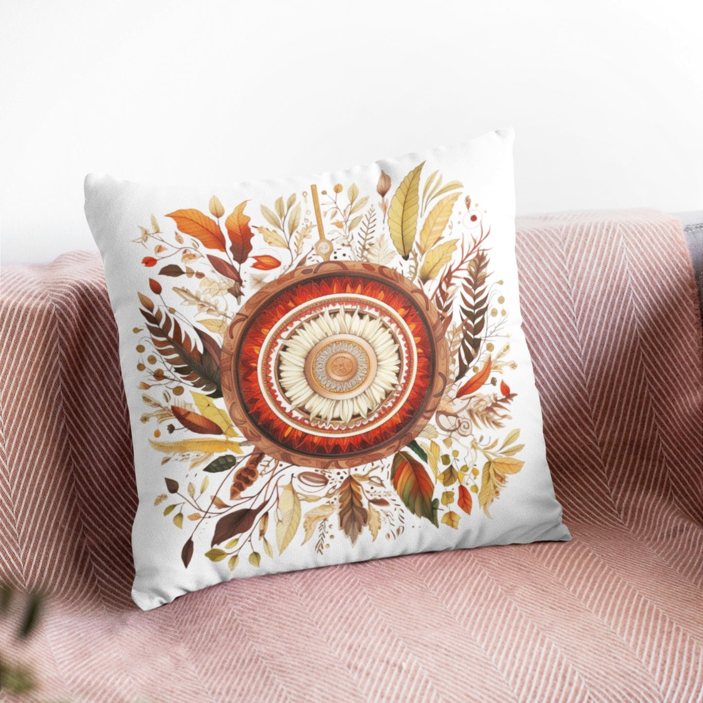 Native Symbol Mandala Throw Pillow, Native Style Home Decor Cushion Cover by Homeezone