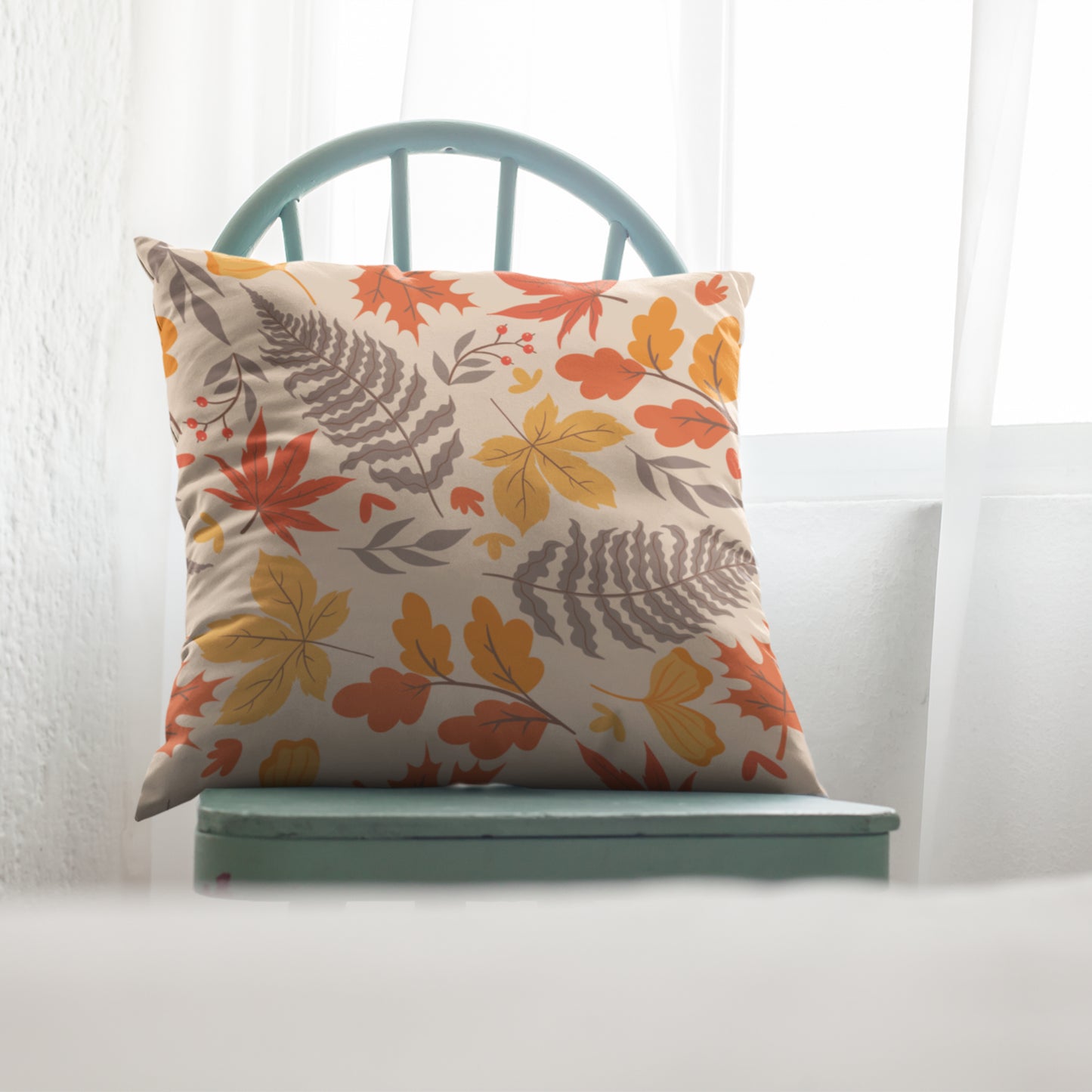 Fall Leaves Printed Cushion Cover, Autumn Home Decor Pillow Case by Homeezone