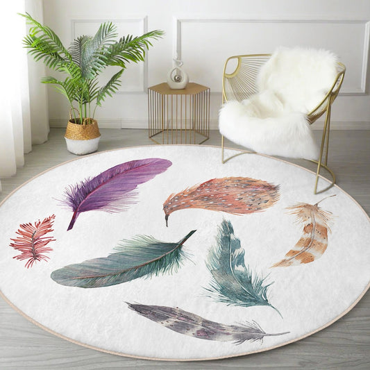 Bird Of a Feather Modern Home Washable Round Rug by Homeezone