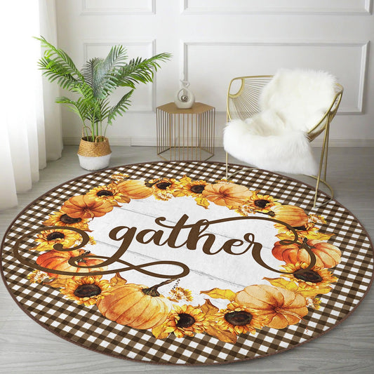 Fall Sunflower Pattern Washable Round Rug