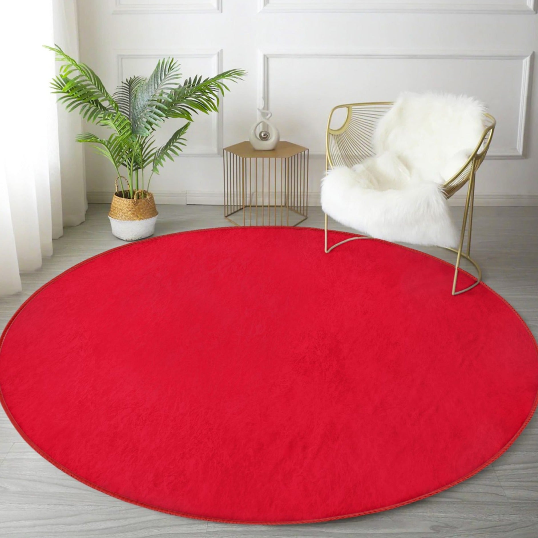 Trendy Red Colour Home Decor Round Rug by Homeezone