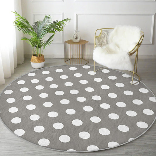 White Dot Modern Washable Round Rug in Home Decor