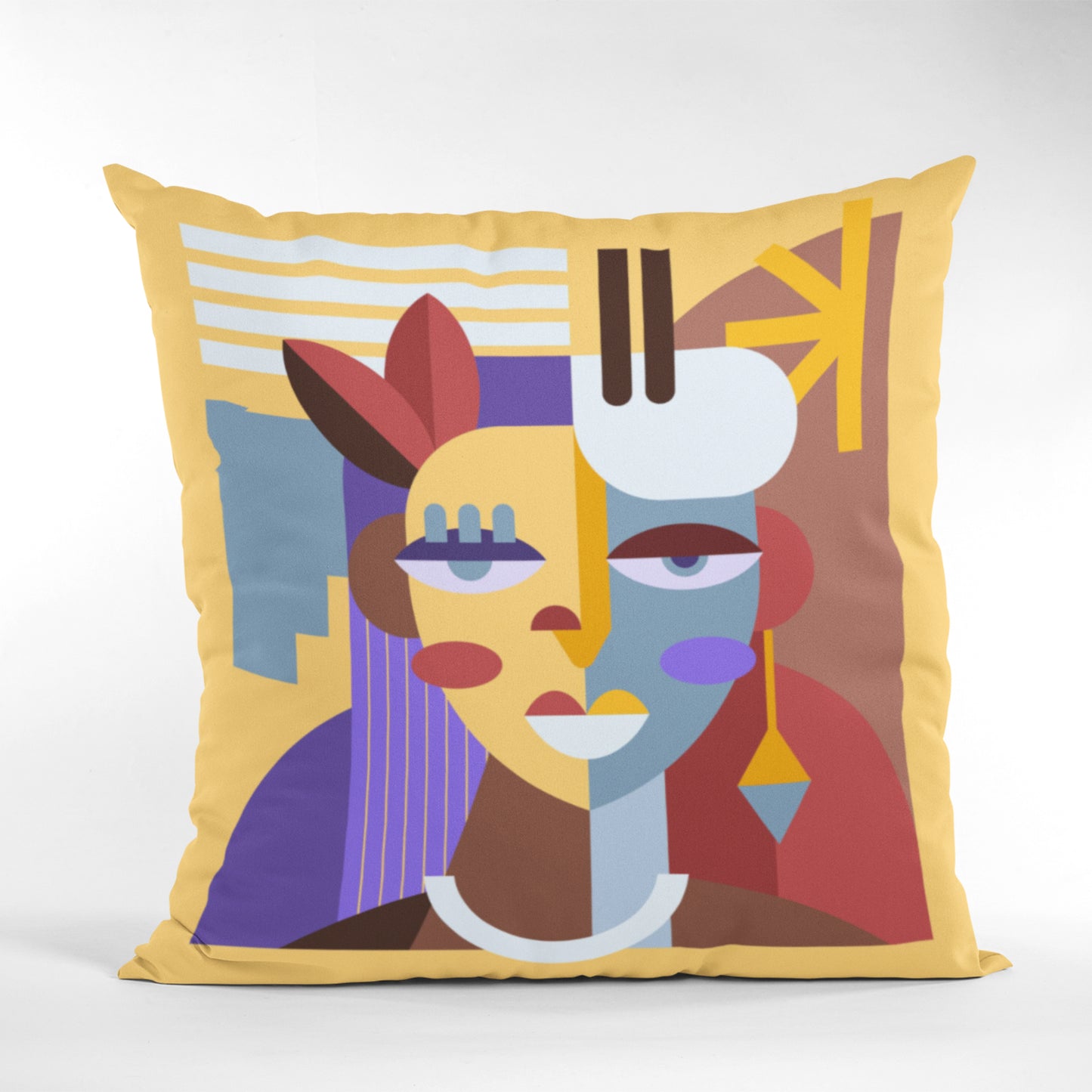 Abstract Face Throw Pillow, Boho Home Decor Cushion Cover by Homeezone