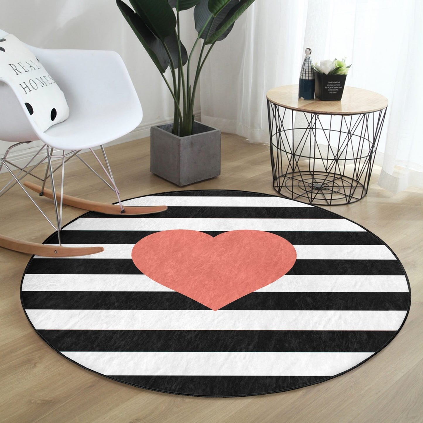 Homeezone Love Pattern Round Rug - Stylish Bedroom Floor Accent