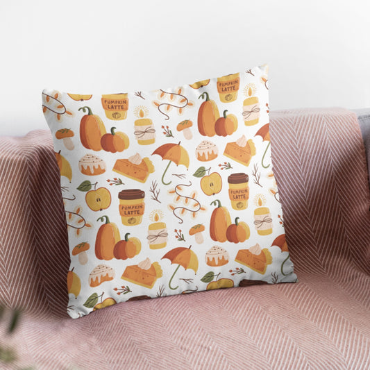 Pumpkin Coffee Pattern Kitchen Decor Throw Pillow by Homeezone