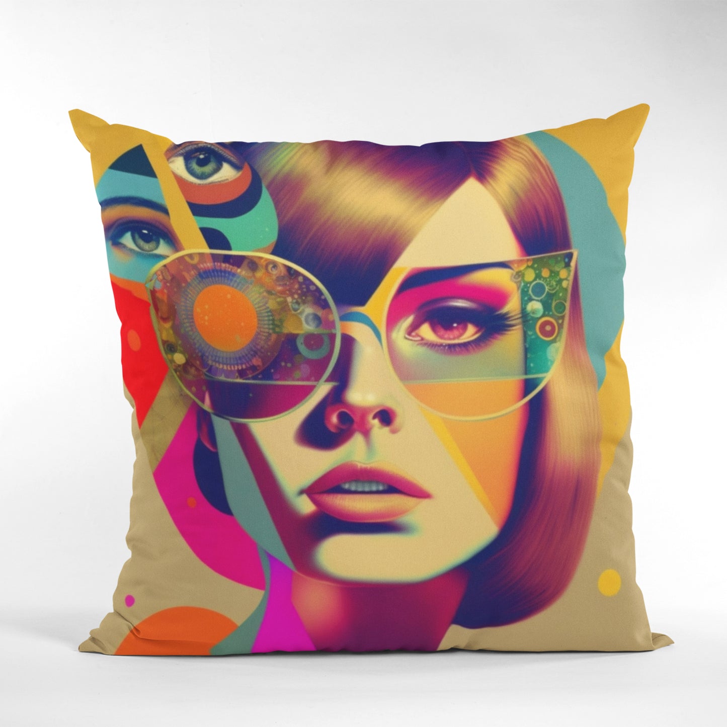 Retro Women Face Cushion Cover, Boho Room Decor Throw Pillow by Homeezone
