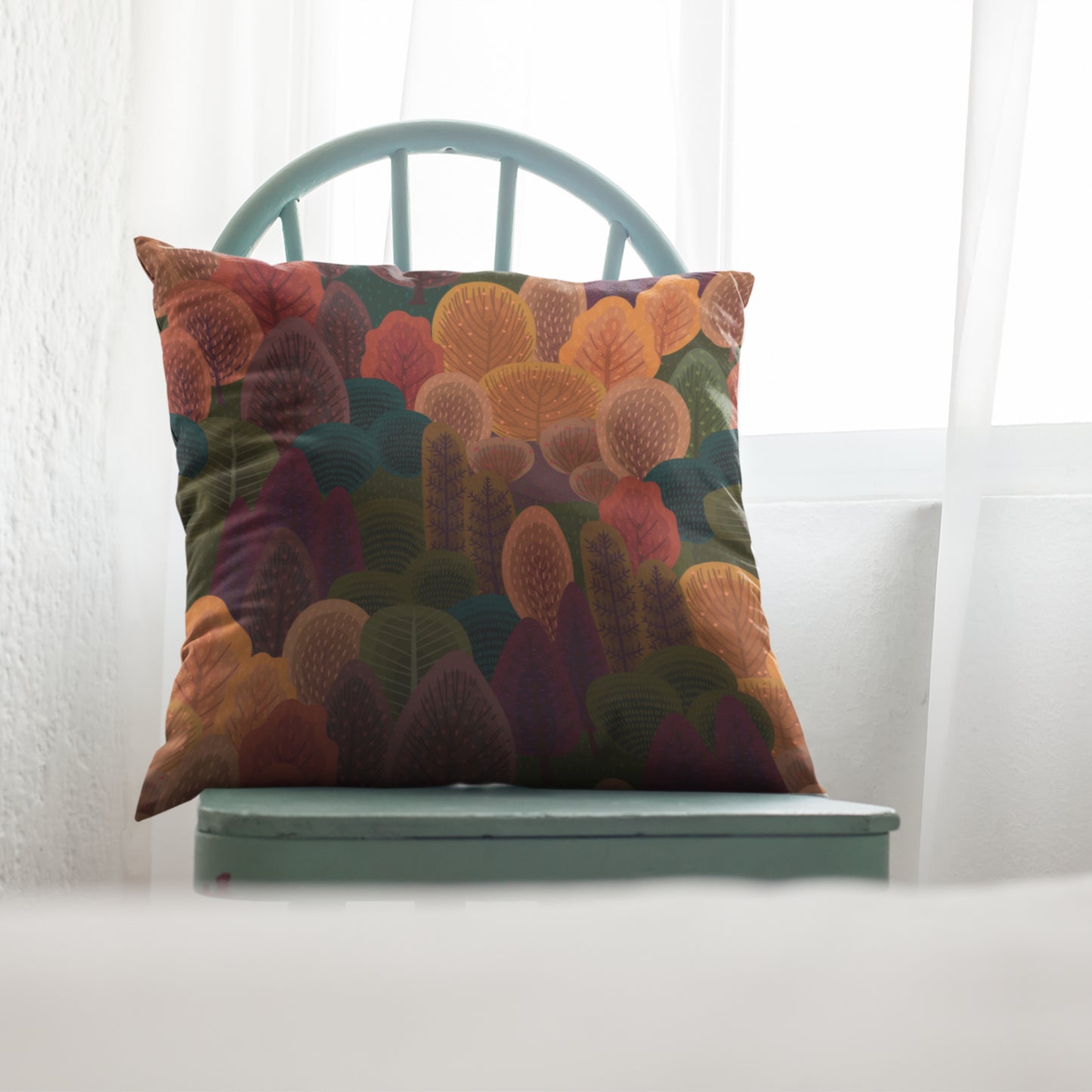 Fall Forest View Pattern Pillow, Autumn Season Decorative Cushion Cover by Homeezone