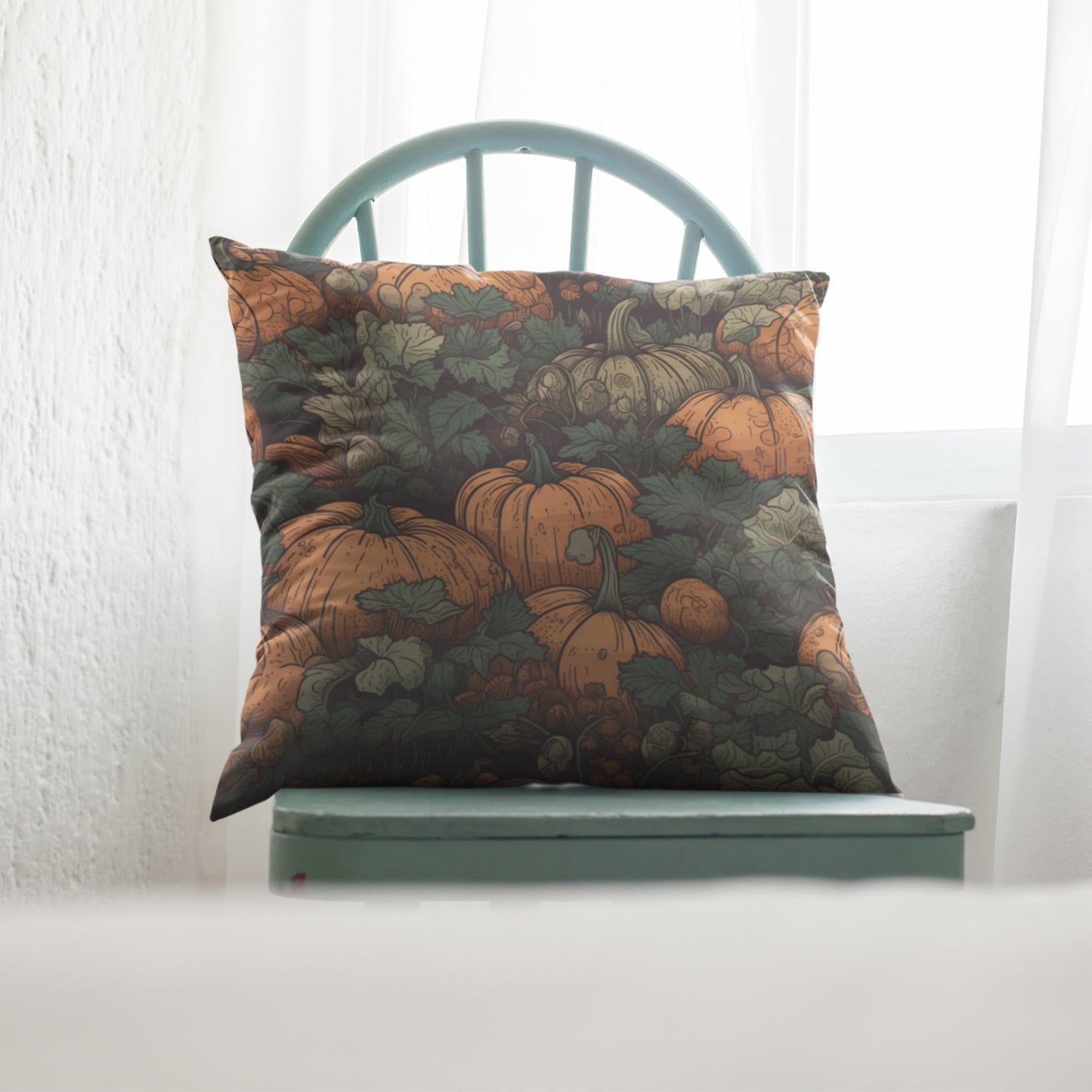 Pumpkin Farm Pattern Throw Pillow, Fall Season Home Decor Cushion Covers by Homeezone
