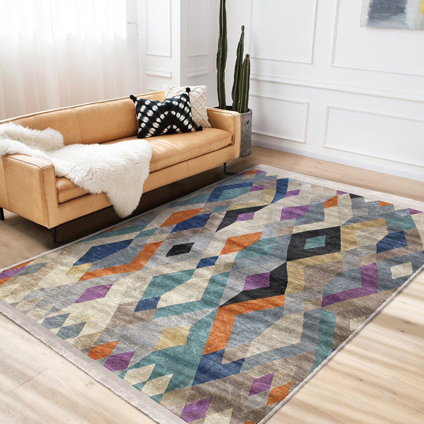 Colourful Bohemian washable area rug: Add flair to your space. Homeezone design.