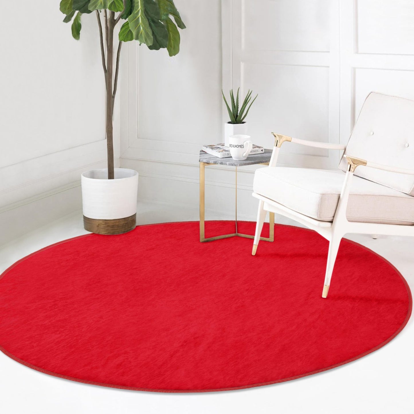 Red Elegance in a Washable Round Rug